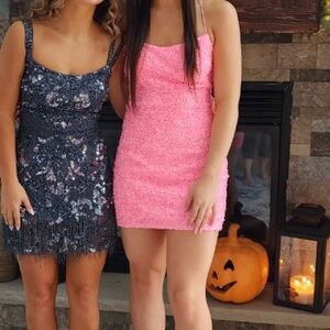 Pink Sequin Backless Mini Dress